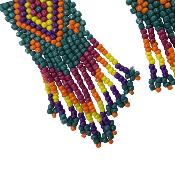 Native American Beaded Dangle Earrings 3" Southwestern Bohemian Artesian - Picture 6 of 8
